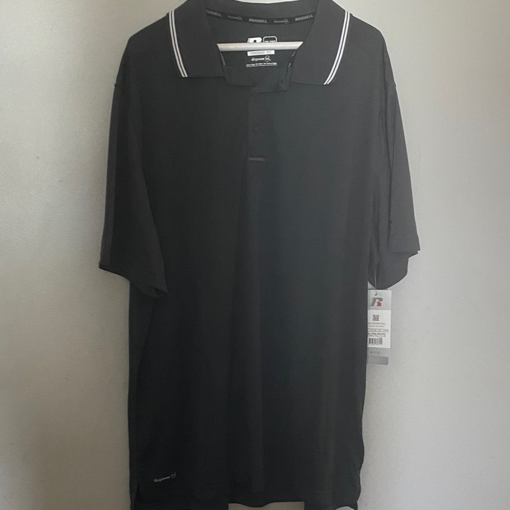 Russell Athletic Black Polo Shirt with White Trim